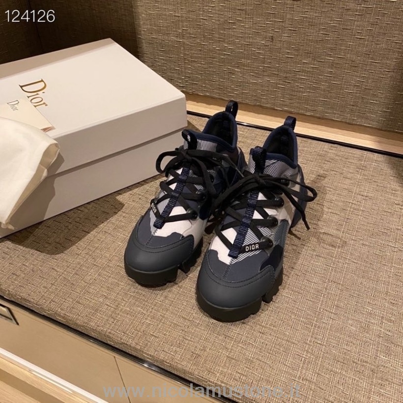 Qualità Originale Christian Dior D-connect Sneakers In Neoprene Pelle Di Vitello Collezione Autunno/inverno 2020 Blu Navy