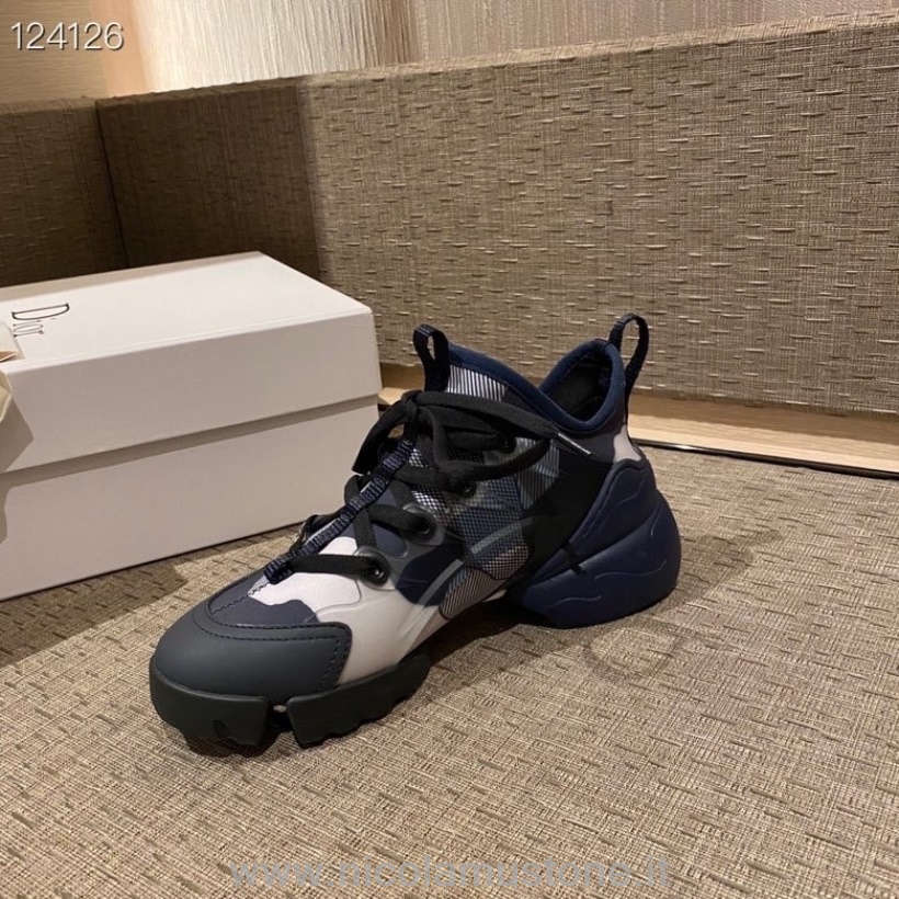 Qualità Originale Christian Dior D-connect Sneakers In Neoprene Pelle Di Vitello Collezione Autunno/inverno 2020 Blu Navy