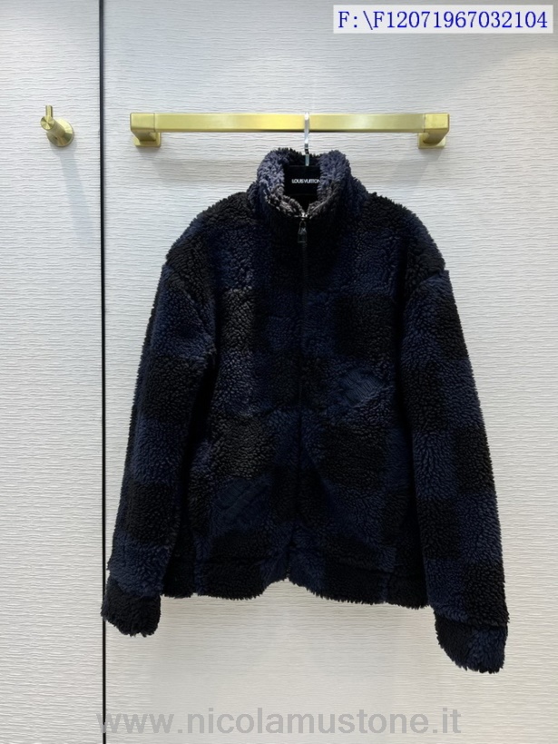 Original quality Louis Vuitton Nigo Jacquard Fleece Jacket Shearling Fur Fall/Winter 2021 Collection Black