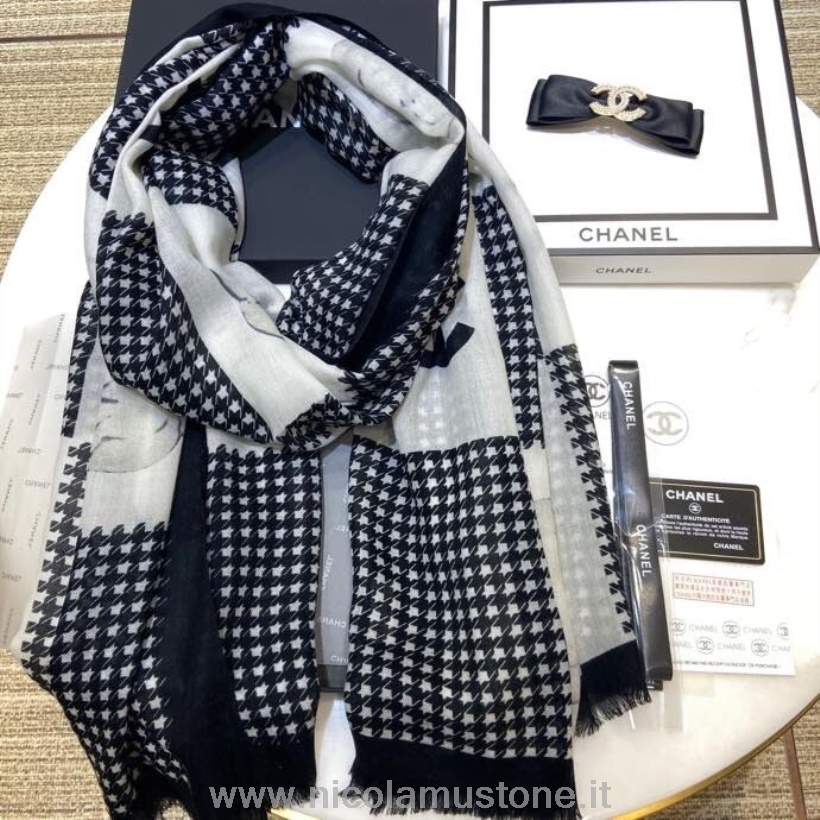 Qualità Originale Chanel Camelia Fiore Scialle Sciarpa 200cm Collezione Autunno/inverno 2020 Nero/grigio