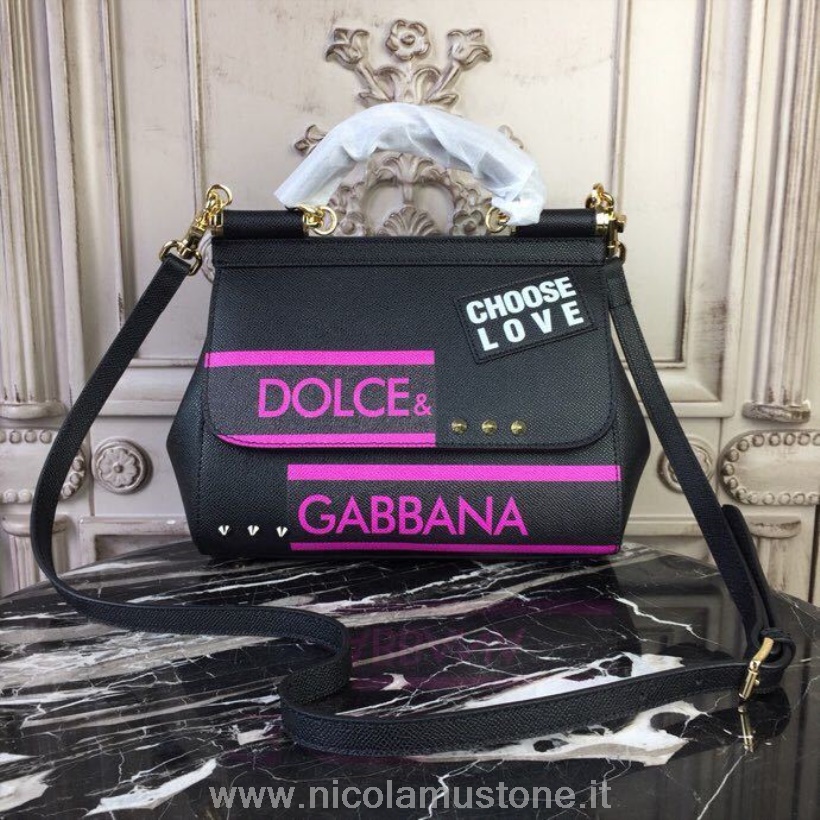 Original Quality Dolce Gabbana Regular Select Love Print Sicilia Borsa 26cm Pelle Vitello Collezione Autunno/inverno 2018 Nero