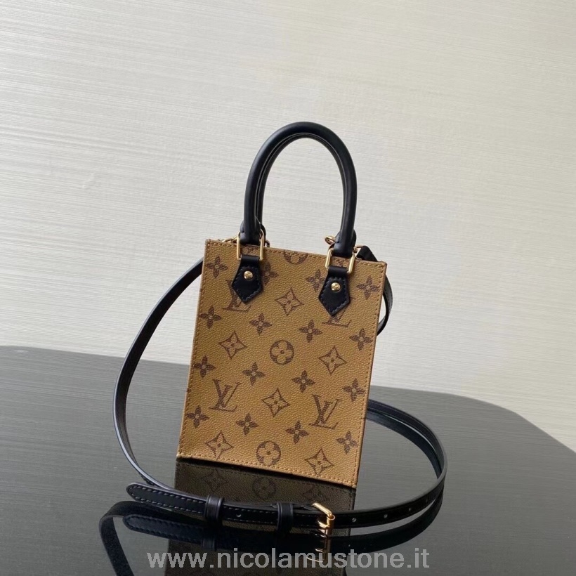 Original Kvalitet Louis Vuitton Mini Säck Plat Väska 22cm Monogram Omvänd Canvas Höst/vinter 2020 Kollektion M69442 Tan