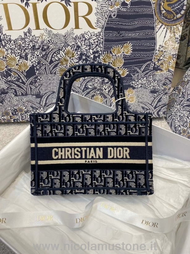 Originalkvalitet Christian Dior Mini Bokväska 22cm Sned Sammetsbroderad Duk Höst/vinter 2020 Kollektion Blå