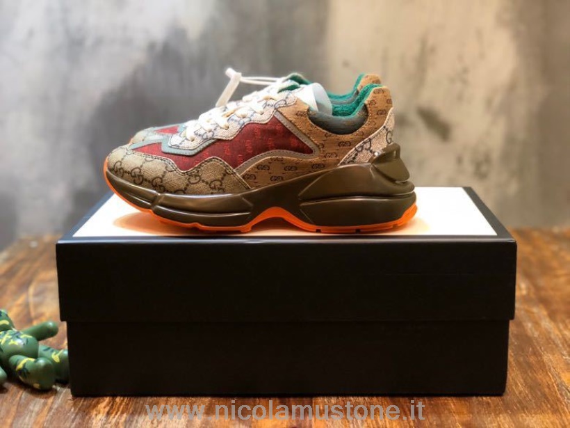 Original Quality Gucci Gg Rhyton Dad Sneakers 620185 Pelle Di Vitello Collezione Primavera/estate 2020 Marrone
