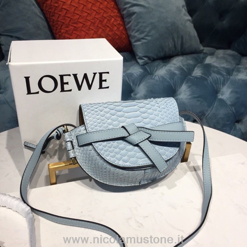 Qualità Originale Loewe Gate Mini Borsa A Tracolla 20cm Pelle Di Pitone Collezione Primavera/estate 2019 Blu
