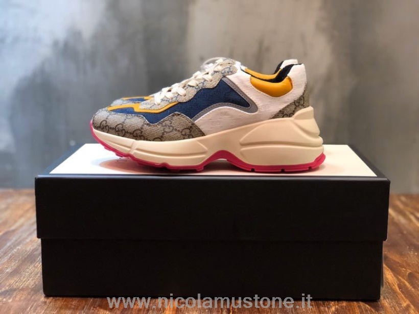 Original Quality Gucci Gg Rhyton Dad Sneakers 619891 Pelle Di Vitello Collezione Primavera/estate 2020 Rosa