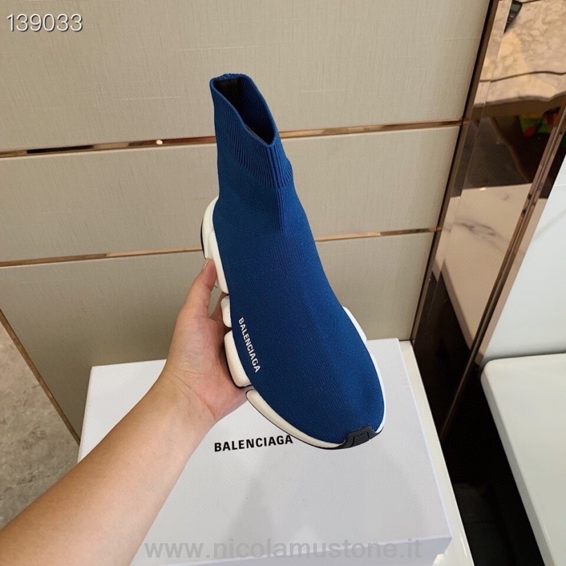 Qualità Originale Balenciaga Speed 20 Sneakers Calzino In Maglia Collezione Autunno/inverno 2020 Blu Navy/bianco