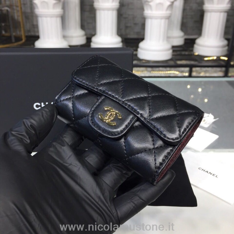 Qualità Originale Chanel 6 Portachiavi Custodia Hardware Oro Pelle Di Agnello Collezione Autunno/inverno 2018 Nero
