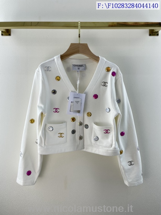 Cappotto In Maglia Gioiello Chanel Di Qualità Originale Collezione Autunno/inverno 2021 Bianco