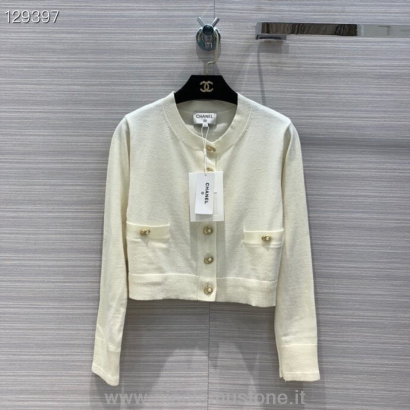 Cardigan Corto Donna Chanel Knit Di Qualità Originale Collezione Autunno/inverno 2020 Bianco