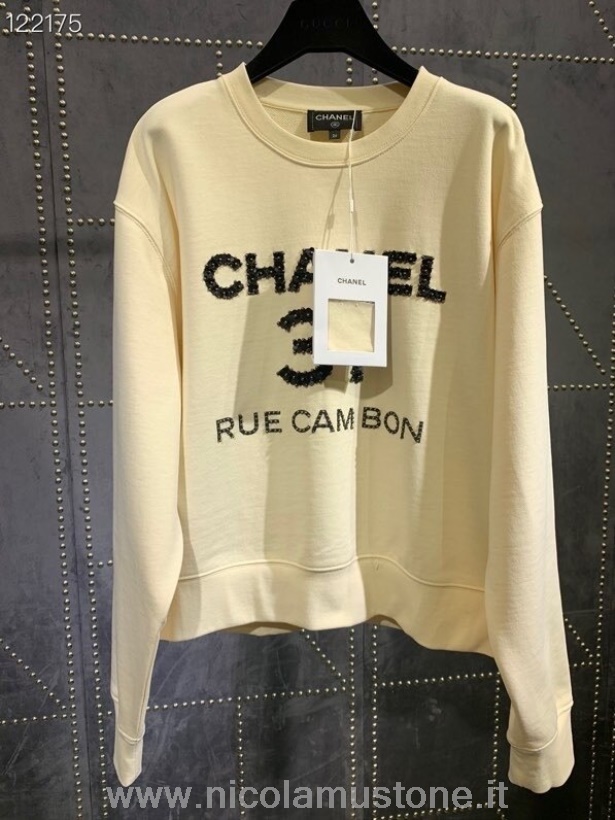 Felpa Pullover Con Perline Ricamate Chanel Di Qualità Originale Collezione Autunno/inverno 2020 Crema