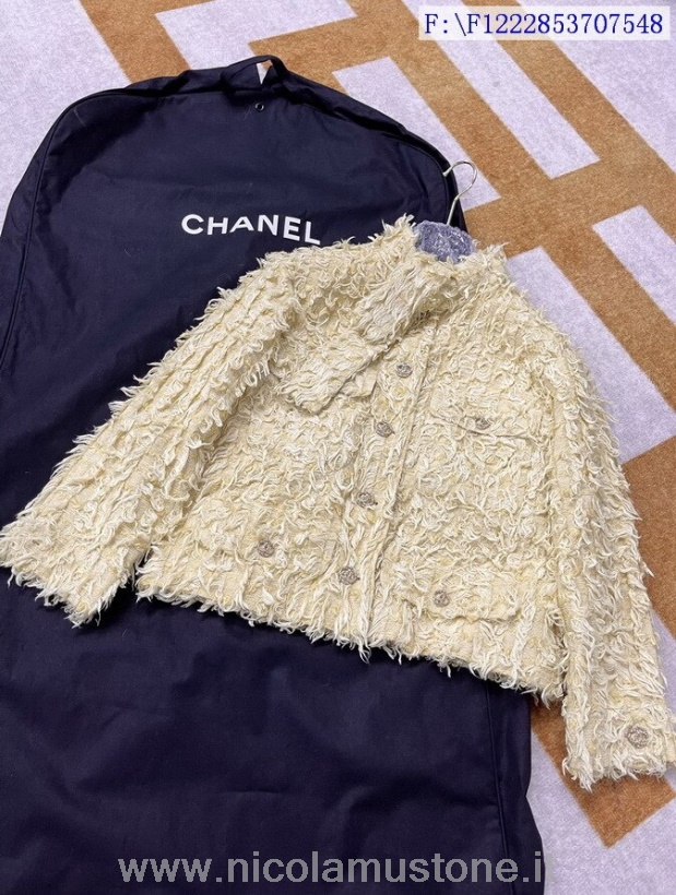 Giacca Chanel In Tweed Sfilacciato Di Qualità Originale Collezione Autunno/inverno 2020 Giallo Chiaro