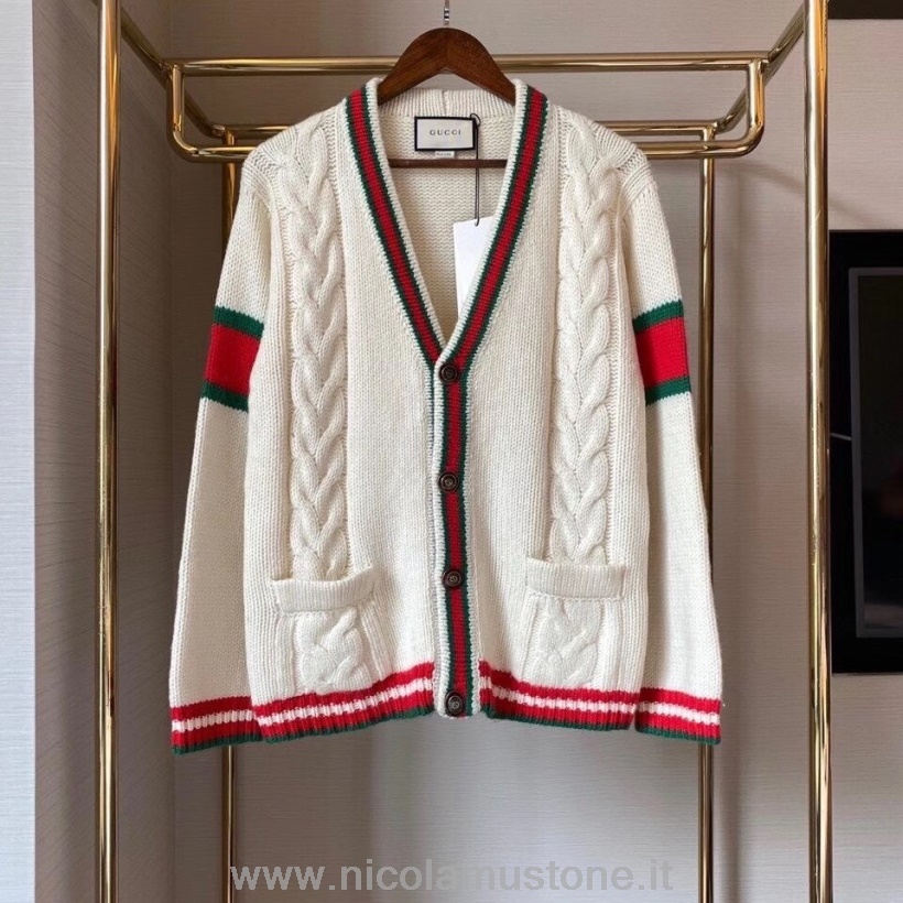 Cardigan In Lana Oversize Gucci Di Qualità Originale Collezione Autunno/inverno 2020 Bianco/rosso