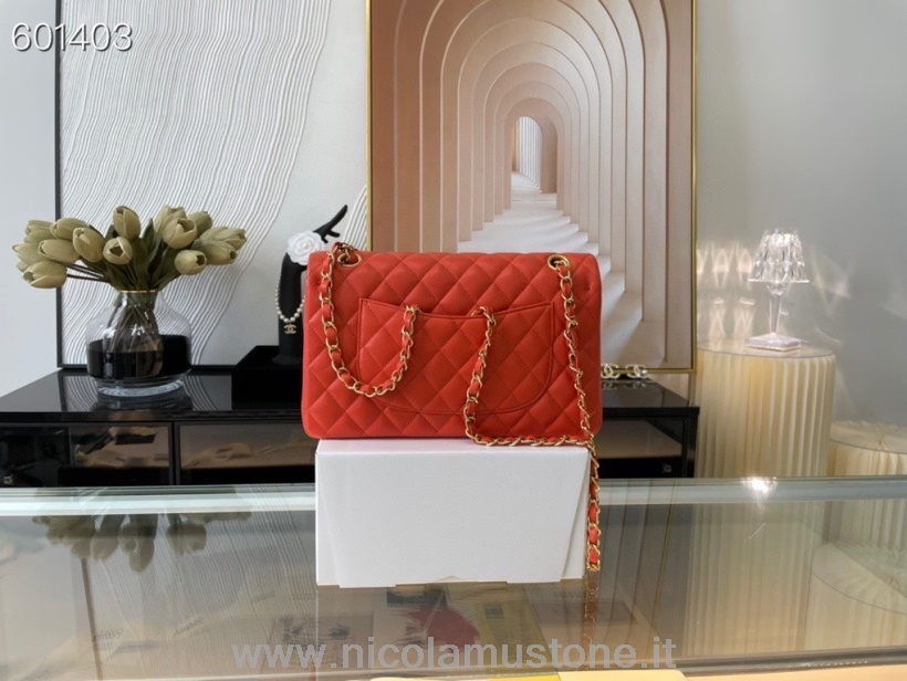 Qualità Originale Chanel Borsa Classica Con Patta 25 Cm Hardware Oro Pelle Di Agnello Collezione Primavera/estate 2021 Arancione Rosso