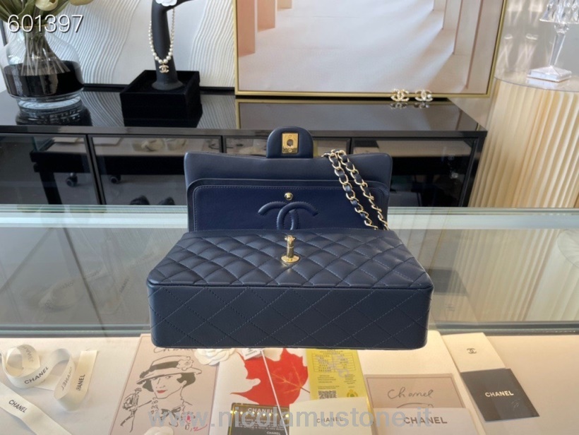 Qualità Originale Chanel Borsa Classica Con Patta 25 Cm Hardware Oro Pelle Di Agnello Collezione Primavera/estate 2021 Nero