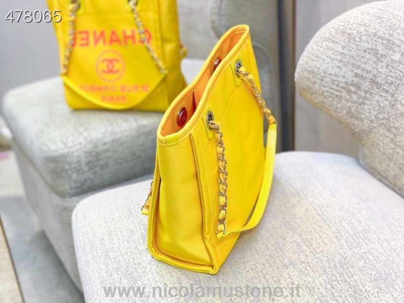 Qualità Originale Chanel Deauville Tote Bag Tweed 28cm Collezione Primavera/estate 2021 Giallo/arancione
