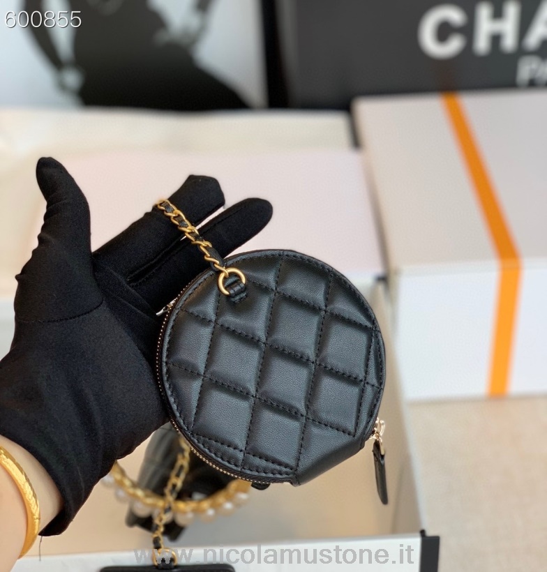 Qualità Originale Chanel Tripla Miniatura Perla Ricamata Maniglia Patta Braccialetto Borsa 12 Cm Pelle Di Agnello Hardware Oro Collezione Autunno/inverno 2021 Nero