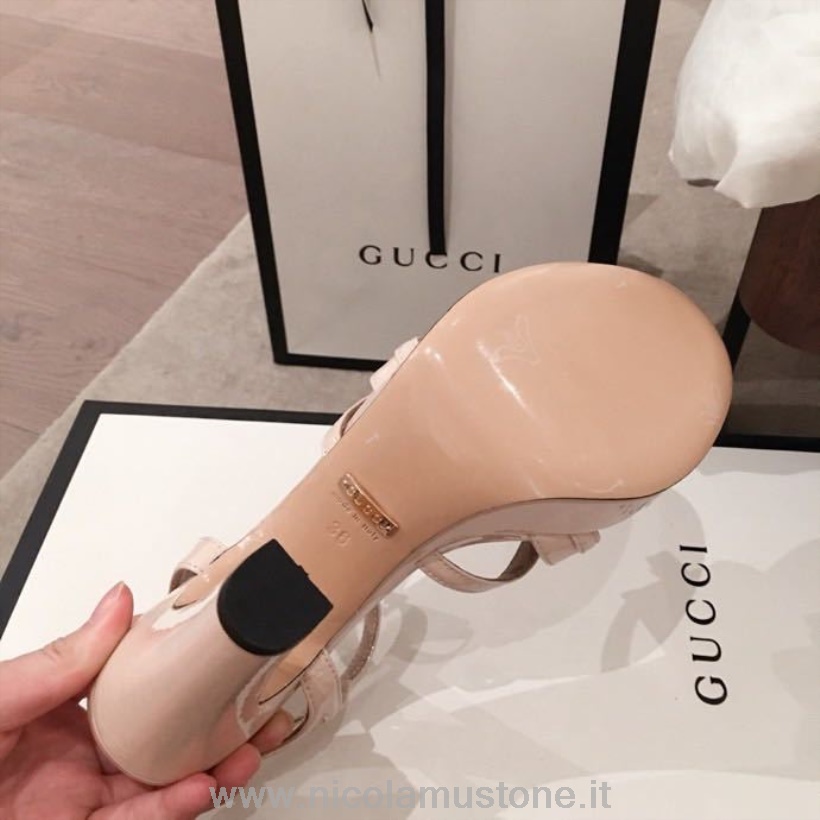 Qualità Originale Gucci Décolleté Open Toe Bicolore Pelle Verniciata Collezione Primavera/estate 2020 Beige