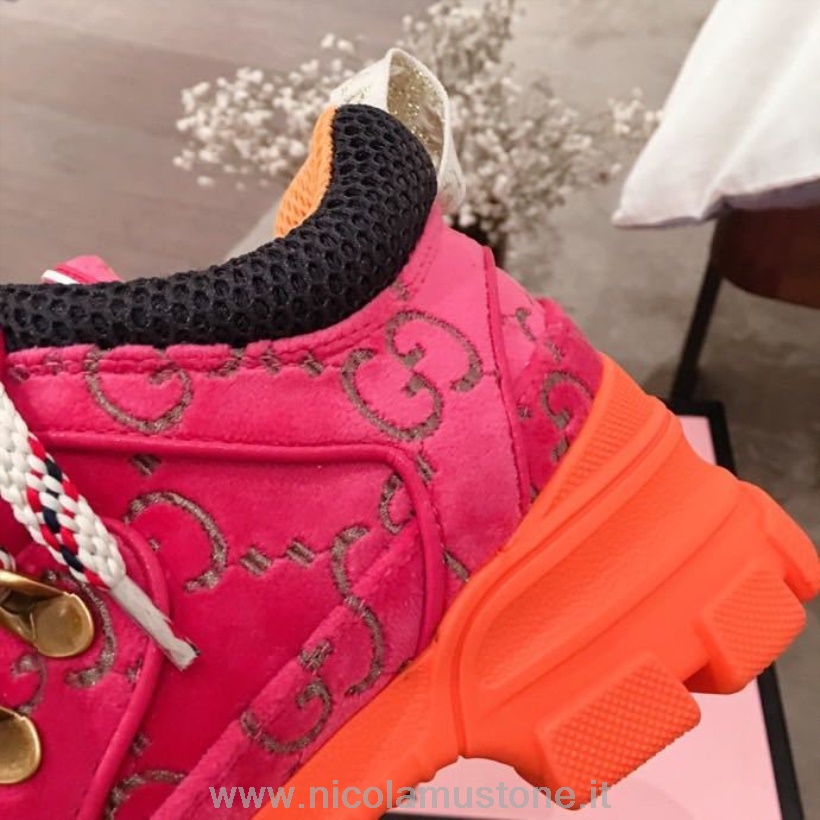 Qualità Originale Gucci Flashtrek Gg Sneakers Velluto/pelle Di Vitello Collezione Primavera/estate 2020 Rosa Caldo/arancione