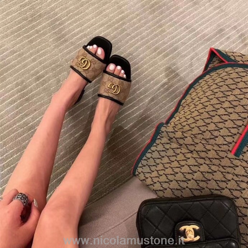 Qualità Originale Gucci Gg Matelasse Sandali In Tela Canvas Pelle Di Vitello Collezione Primavera/estate 2020 Beige
