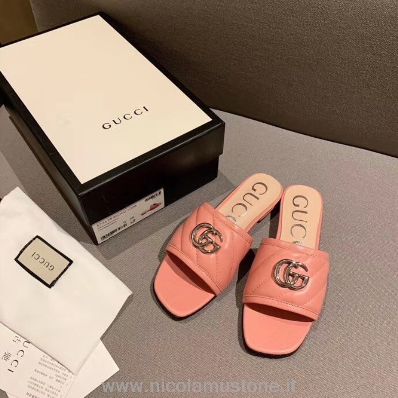 Qualità Originale Gucci Gg Matelasse Sandali Slide Pelle Di Vitello Collezione Primavera/estate 2020 Rosa