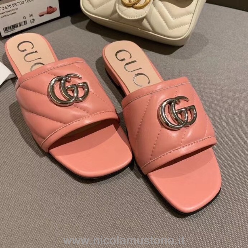 Qualità Originale Gucci Gg Matelasse Sandali Slide Pelle Di Vitello Collezione Primavera/estate 2020 Rosa