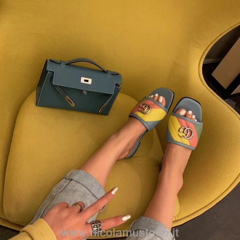 Qualità Originale Sandali Slide Gucci Gg Matelasse Pelle Di Vitello Collezione Primavera/estate 2020 Multicolor