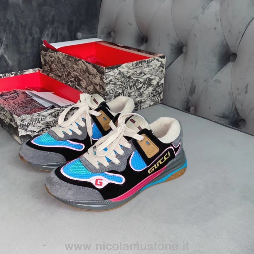 Qualità Originale Sneakers Gucci Ultrapace 592348 Pelle Di Vitello Pelle Collezione Primavera/estate 2020 Grigio/blu/rosa
