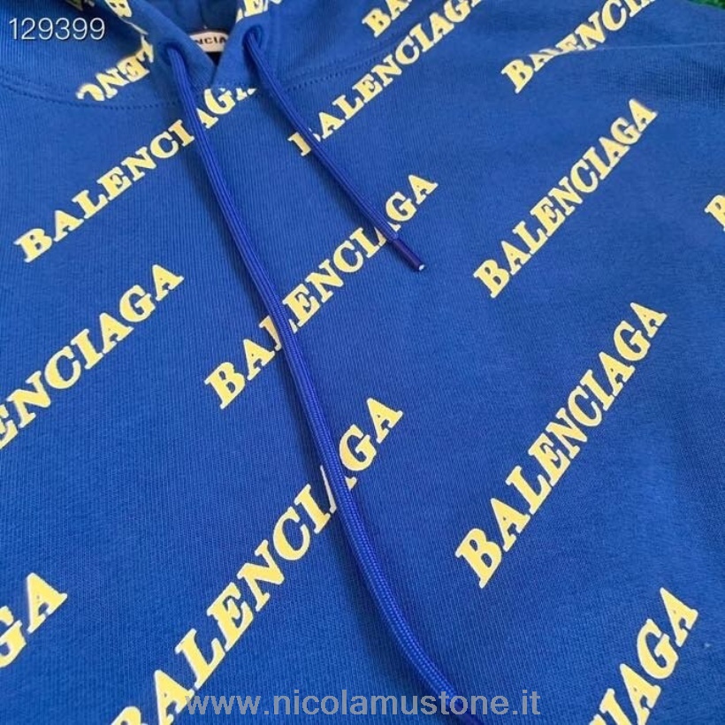 Qualità Originale Balenciaga Logo Unisex Felpa Con Cappuccio Collezione Autunno/inverno 2020 Blu/giallo