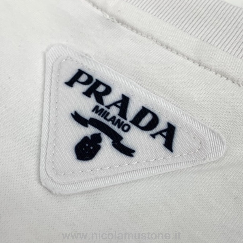الجودة الأصلية شعار برادا المتضخم بأكمام قصيرة تي شيرت ربيع / صيف 2022 مجموعة بيضاء