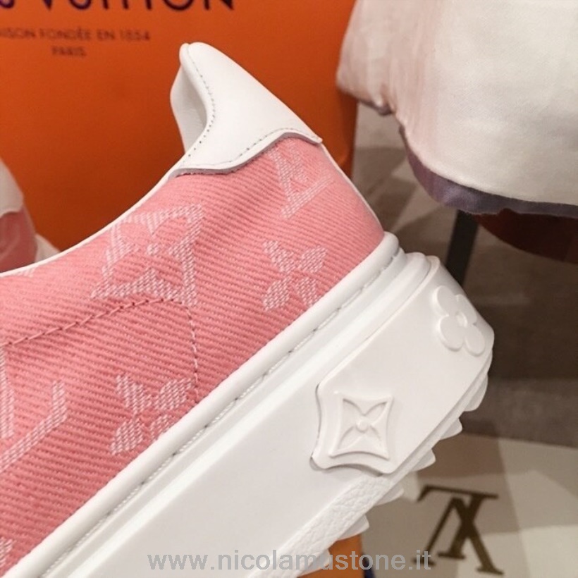Original Quality Louis Vuitton Time Out Sneakers Basse Denim Monogram Pelle Di Vitello Collezione Autunno/inverno 2020 Rosa