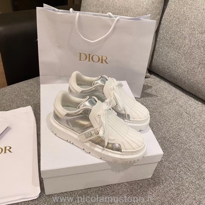 Original Quality Christian Dior Addict Id Sneakers Sneakers Basse In Pelle Di Vitello Collezione Autunno/inverno 2021 Bianco/argento