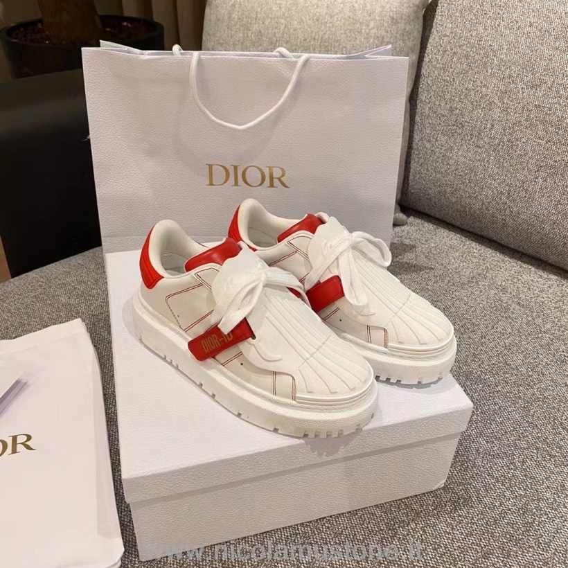 Original Quality Christian Dior Addict Id Sneakers Sneakers Basse In Pelle Di Vitello Collezione Autunno/inverno 2021 Bianco/rosso
