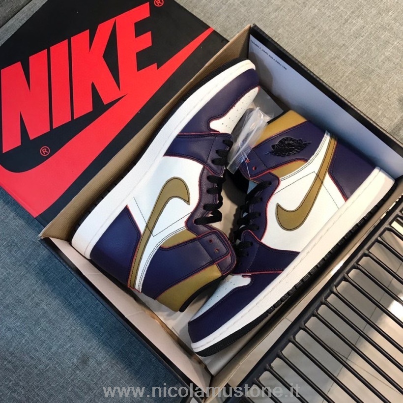 Qualità Originale Nike Air Jordan 1 Retro Bannato Gs Mens Sneakers Viola/oro/bianco