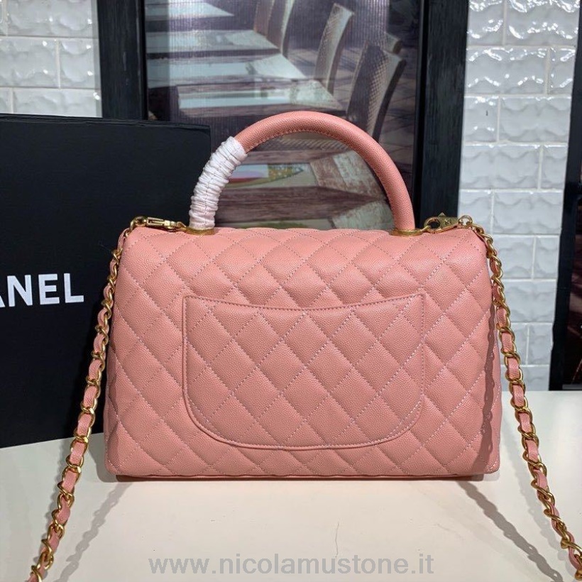 Qualità Originale Chanel Coco Manico Borsa Trapuntata 30 Cm Pelle Caviale Hardware Oro Primavera/estate 2019 Collezione Act 1 Rosa