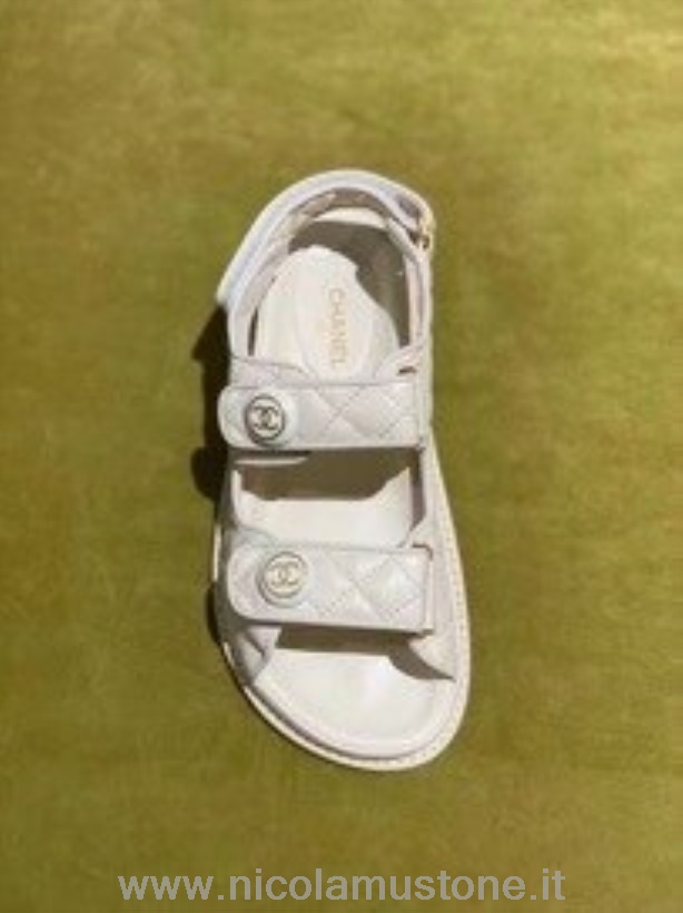 Sandali Da Spiaggia Chanel Con Velcro Di Qualità Originale Pelle Di Vitello Collezione Primavera/estate 2020 Act 2 Bianco Sporco