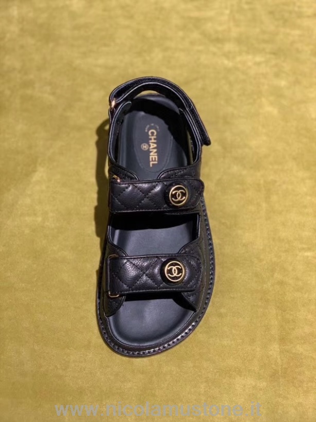 Sandali Mare Chanel Con Velcro Di Qualità Originale Pelle Di Vitello Collezione Primavera/estate 2020 Act 2 Nero