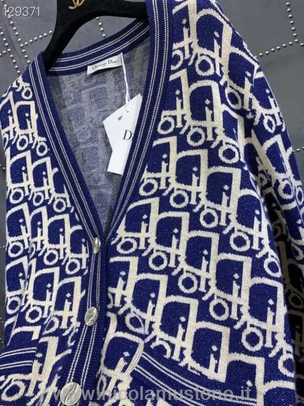 Qualità Originale Christian Dior Cardigan Motivo Obliquo Da Donna Maglione Autunno/inverno 2020 Collezione Blu Navy
