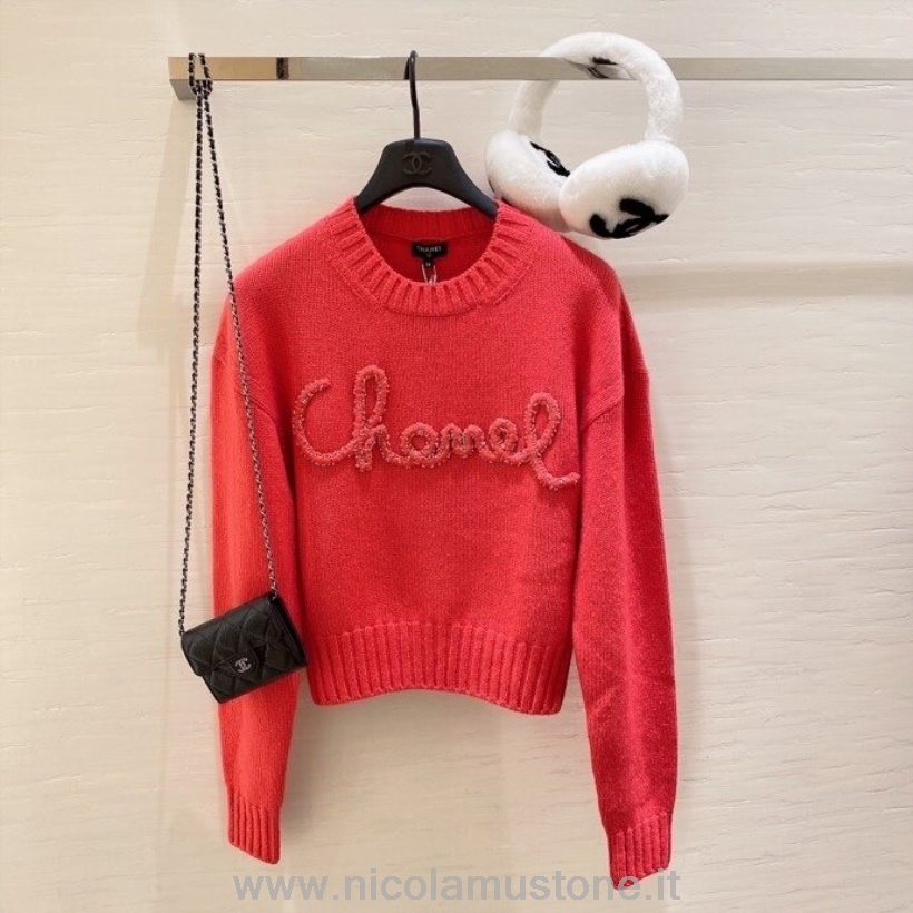 оригинално качество Chanel дамски бродерия с бродерия плетен пуловер есен/зима колекция 2020 червен