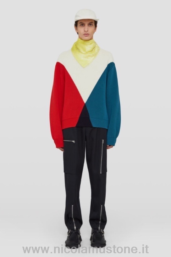 оригинално качество Jil Sander Colorblock пуловер колекция пролет/лято 2022 бял/червен/син