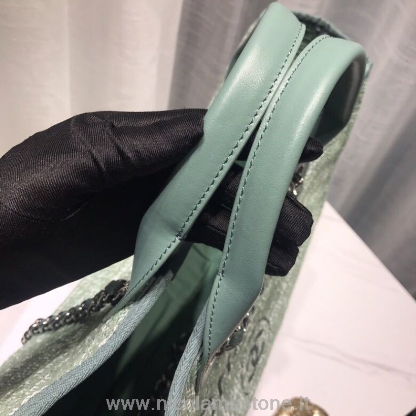 оригинално качество Chanel Deauville Tote 38см платнена чанта пролет/лято 2019 колекция смокиново зелено