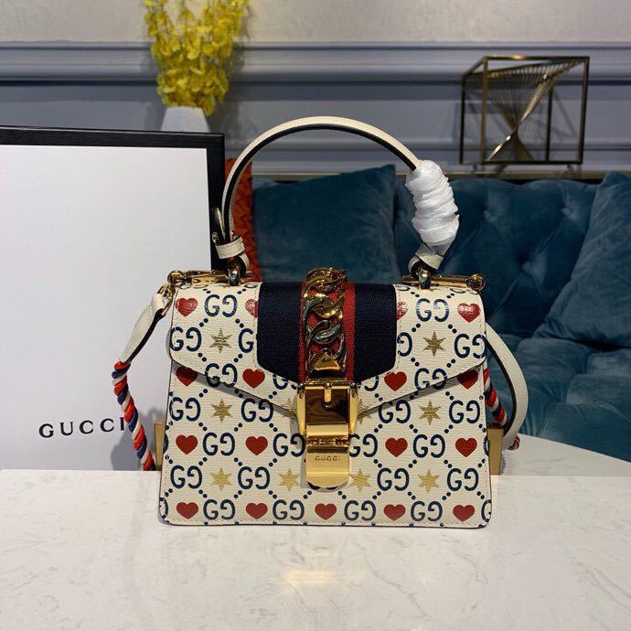 оригинално качество Gucci китайска чанта за влюбени мини Sylvie чанта с горна дръжка 20 см 524405 телешка кожа колекция пролет/лято 2019 бяло/червено