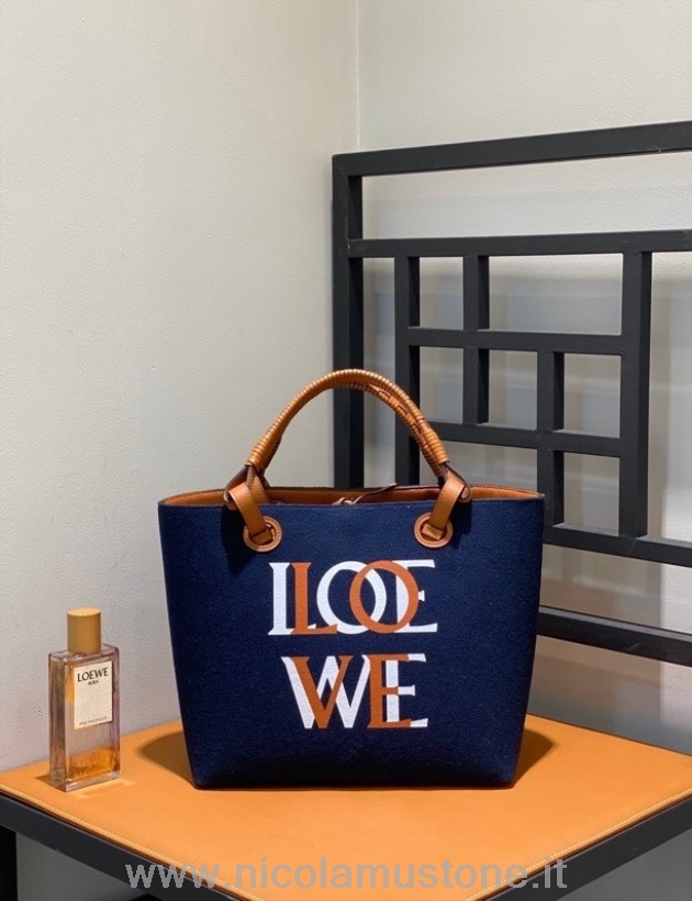 оригинално качество Loewe Anagram Tote чанта 30см телешка кожа пролет/лято 2022 колекция деним синьо