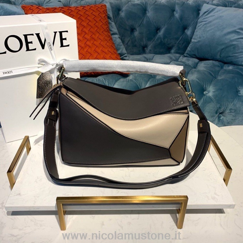 оригинално качество Loewe Colorblock пъзел чанта 30см телешка кожа колекция пролет/лято 2020 г сиво/тъмно