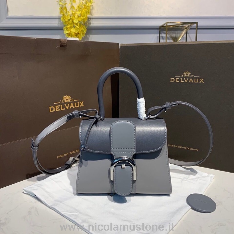 оригинално качество Delvaux Brillant Bb капак на чанта 20см чанта телешка кожа сребърен хардуер колекция есен/зима 2019 тъмно сиво/светло сиво