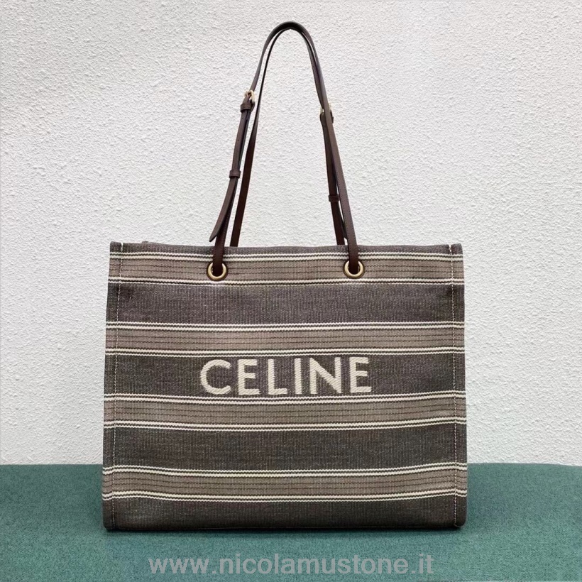 оригинално качество Celine Horizontal Cabas пазарска чанта 43см текстил платно/телешка кожа черна/бежова