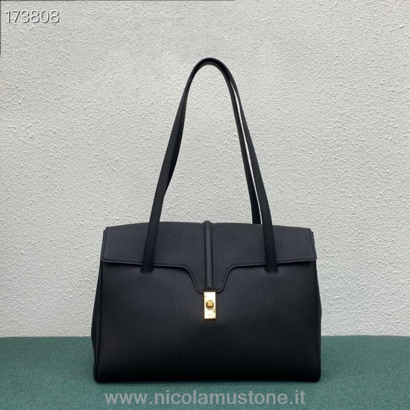 оригинално качество Celine Soft 16 дневна чанта 38cm Triomphe еластична зърнеста телешка кожа черна