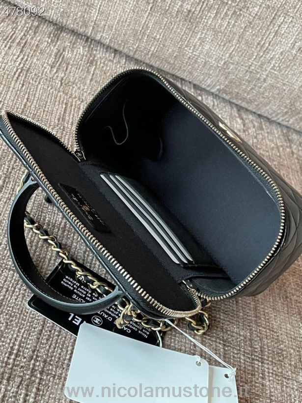 оригинално качество чанел чанта с горна дръжка чанта за суета 16см телешка кожа златен хардуер колекция пролет/лято 2021 черен