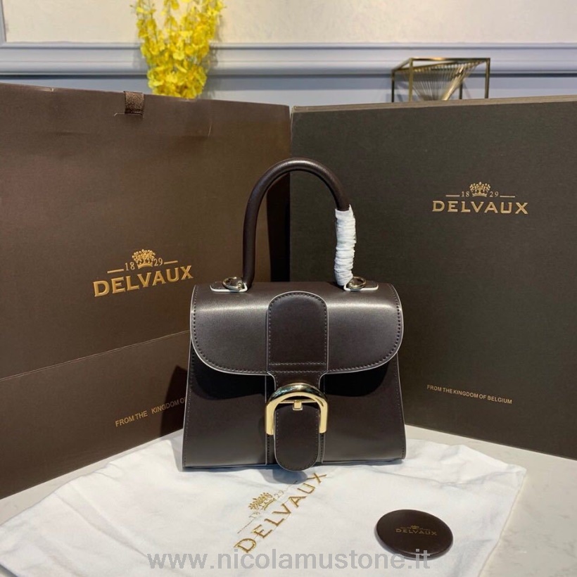 оригинално качество Delvaux Brillant Bb капак на чанта 20 см чанта телешка кожа златен хардуер колекция есен/зима 2019 г тъмно кафяво/бял тръбопровод