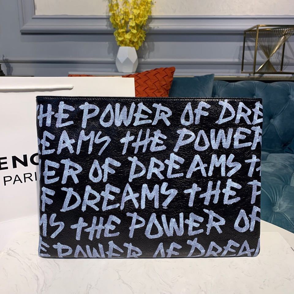оригинално качество Balenciaga Bazar графити чанта Power Of Dreams 33см щампа телешка кожа есен/зима 2019 колекция черно/бяло